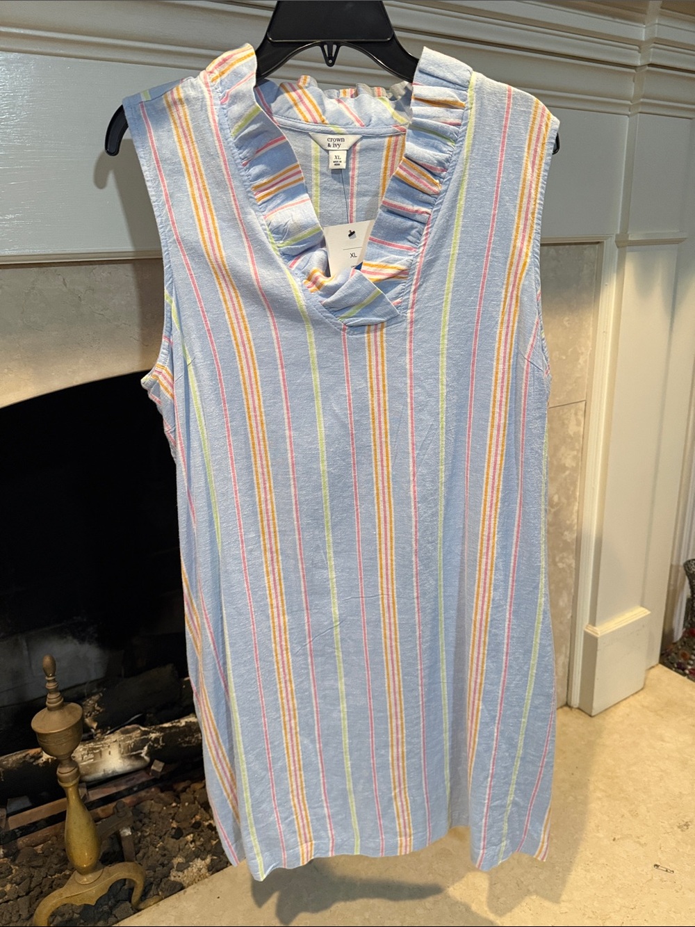 crown & ivy Light Blue Pastel Stripe Sleeveless Linen Dress - Picture 1 of 6